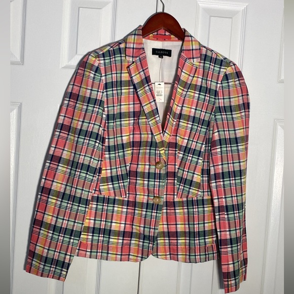 Talbots Linen Blend Plaid Blazer - Picture 2 of 5